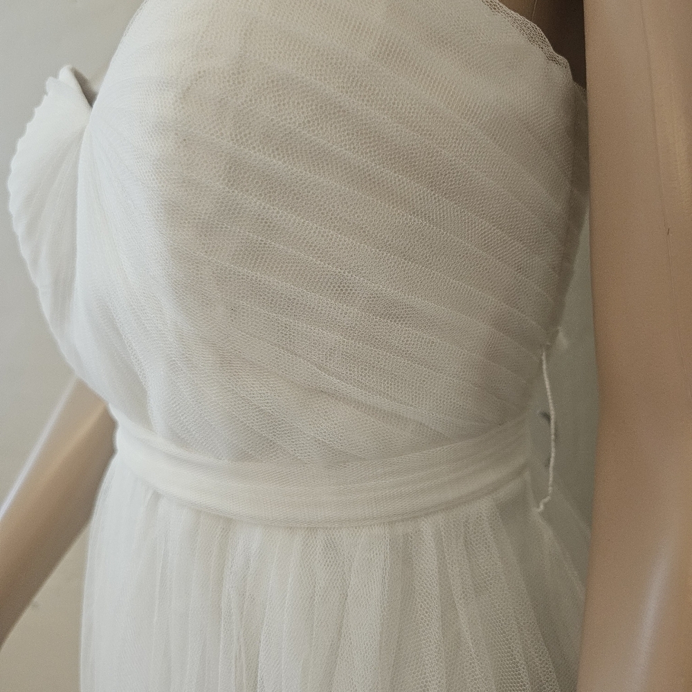 Strapless Sweetheart White Tulle Maxi Dress - Picture 6 of 16